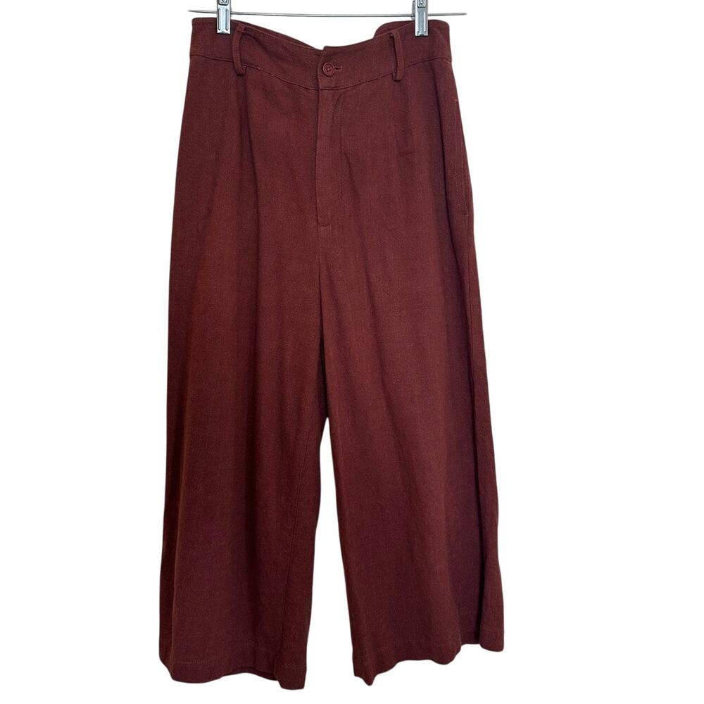 7115 by Szeki Linen Cotton Wide Leg Cropped Pants Rust Red Size M - Picture 2 of 8